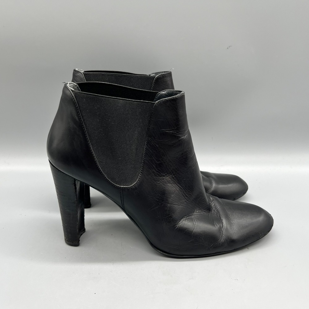 Stuart Weitzman Boots Womens 8.5 Black Leather Ankle Block Heel Booties Shoes
